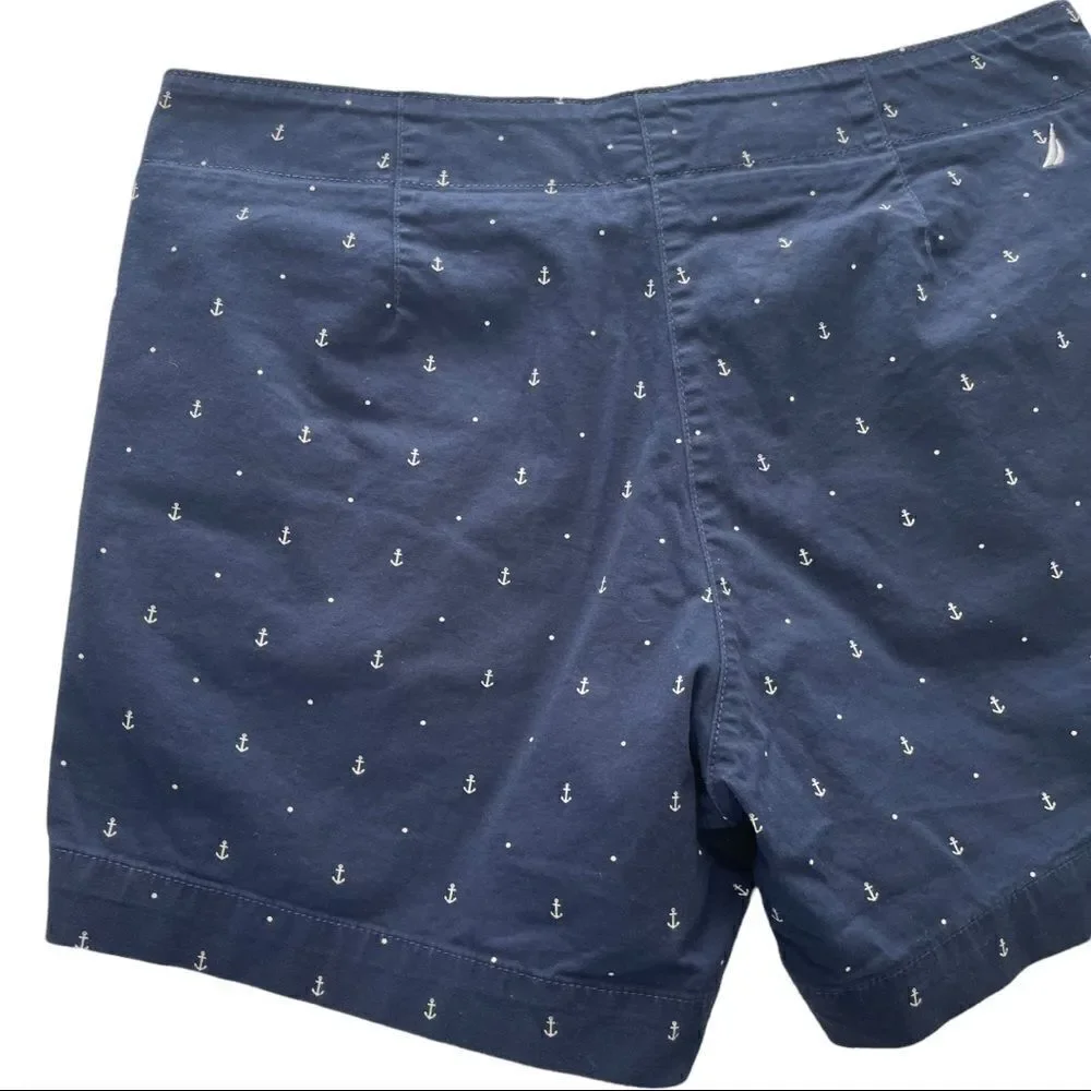 Nautica Navy & Anchor Print Comfort Tailored Stretch Cotton Shorts Sz 6